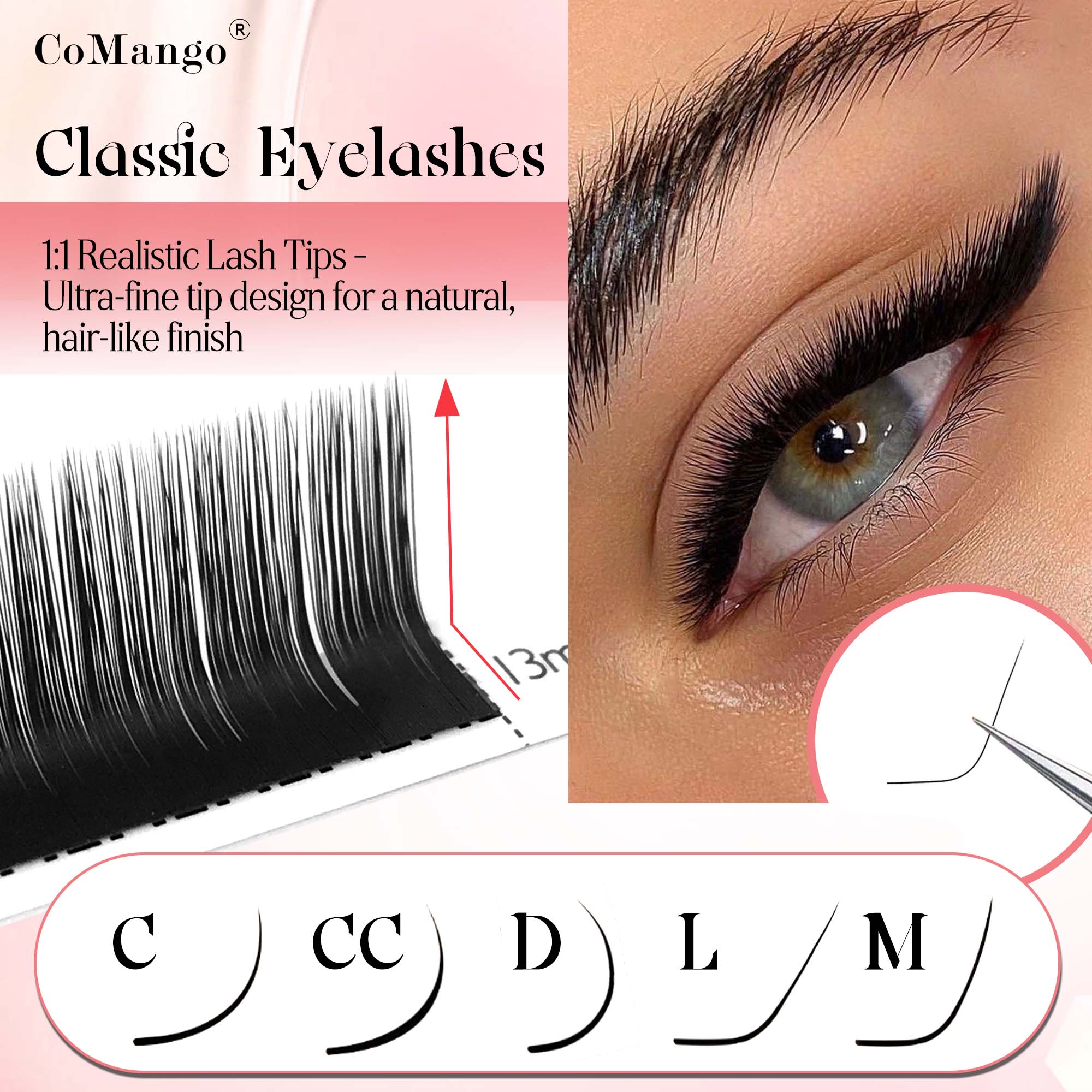 Eyelash Extension Natural Classic - CoMango klasyczne przedłużanie rzęs 0,03/0,05/0,07/0,1/0,15 mm